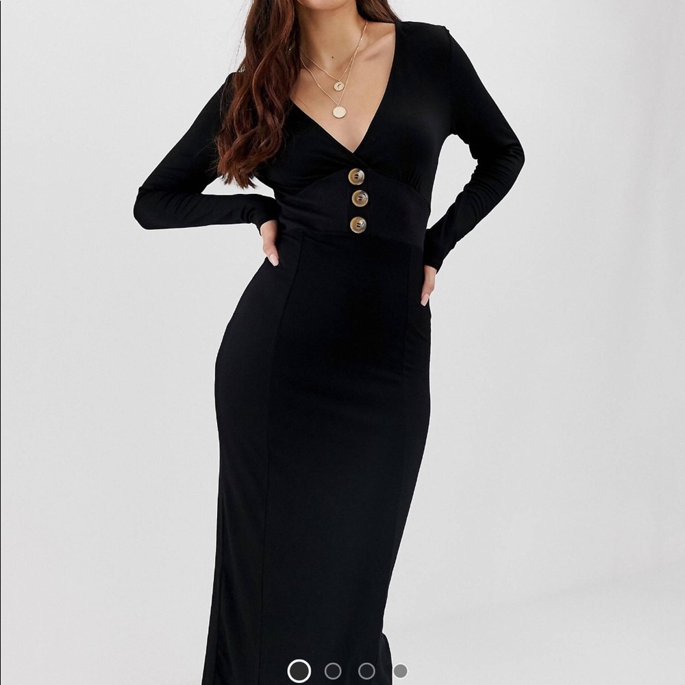 Black midi dress v neck